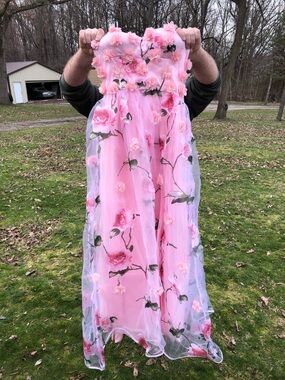 Fashion Nova Pink Floral Embellished Tulle Maxi Dress